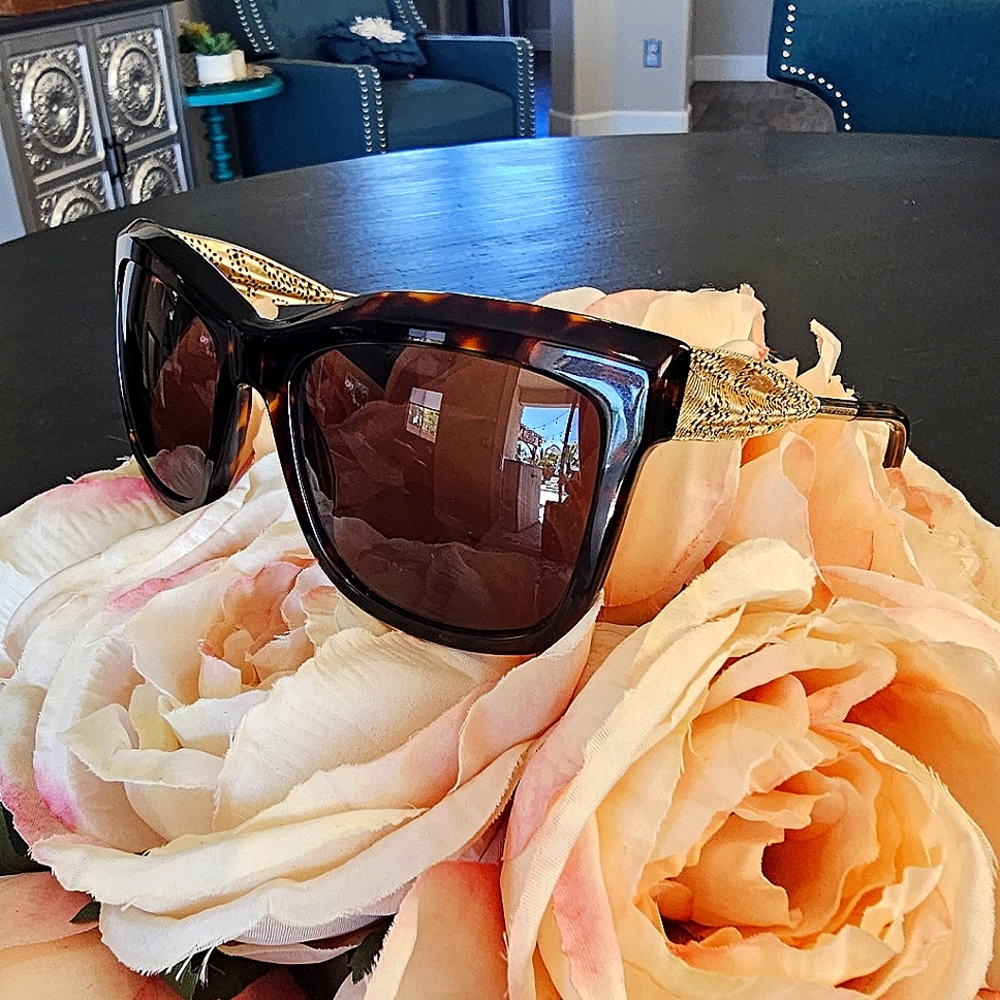 Burberry B 4207 3002/73 Dark Havana Perforated Golden Arm Sunglasses
